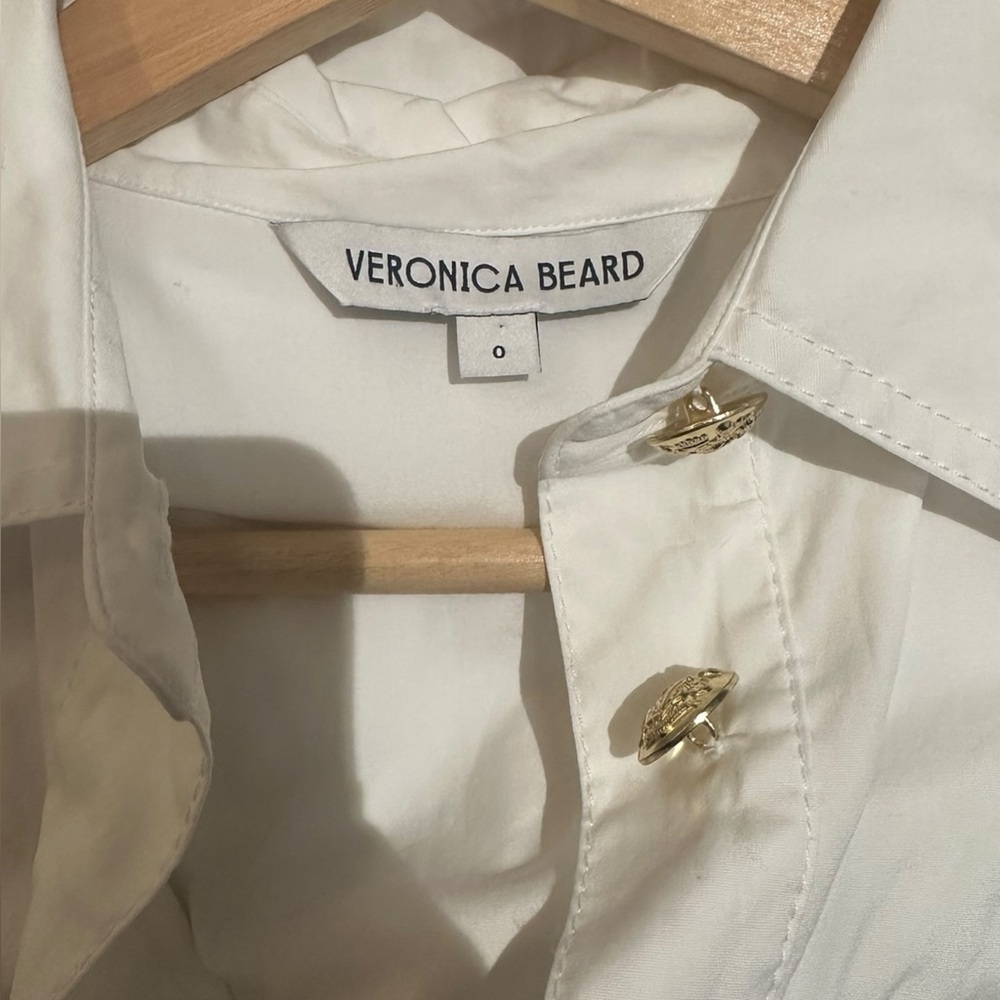 Veronica Beard Saude Cotton Poplin Long Roll Sleeve Gold Button Popover MiniDres - Picture 5 of 6